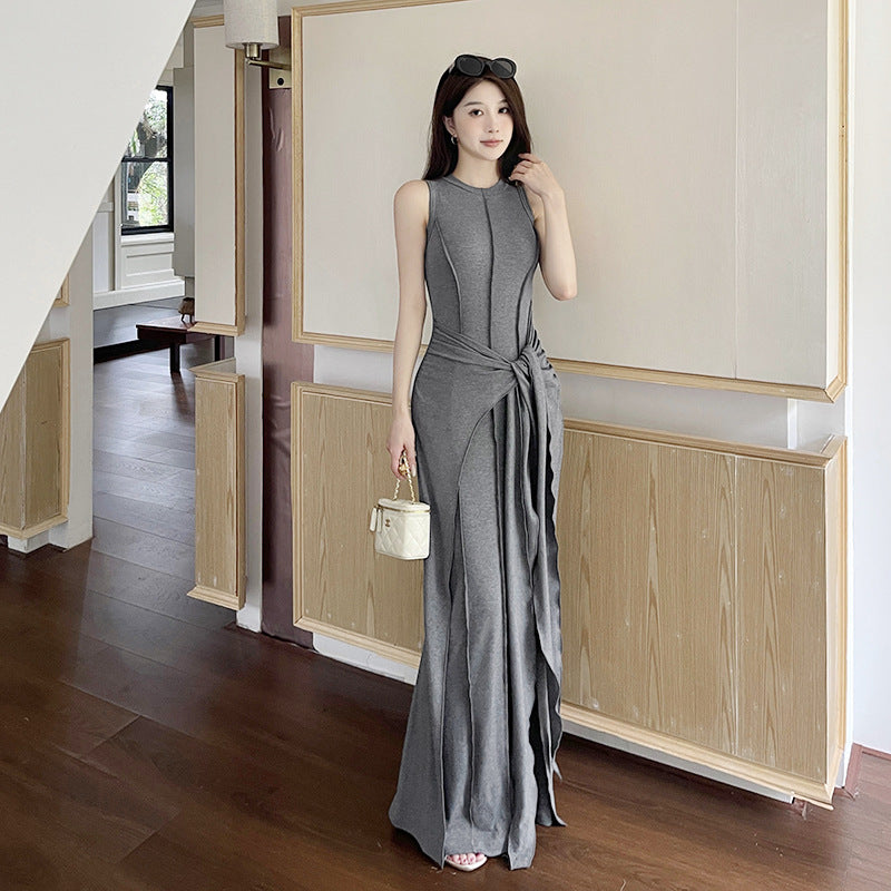 French high-end fake two piece sleeveless vest dress