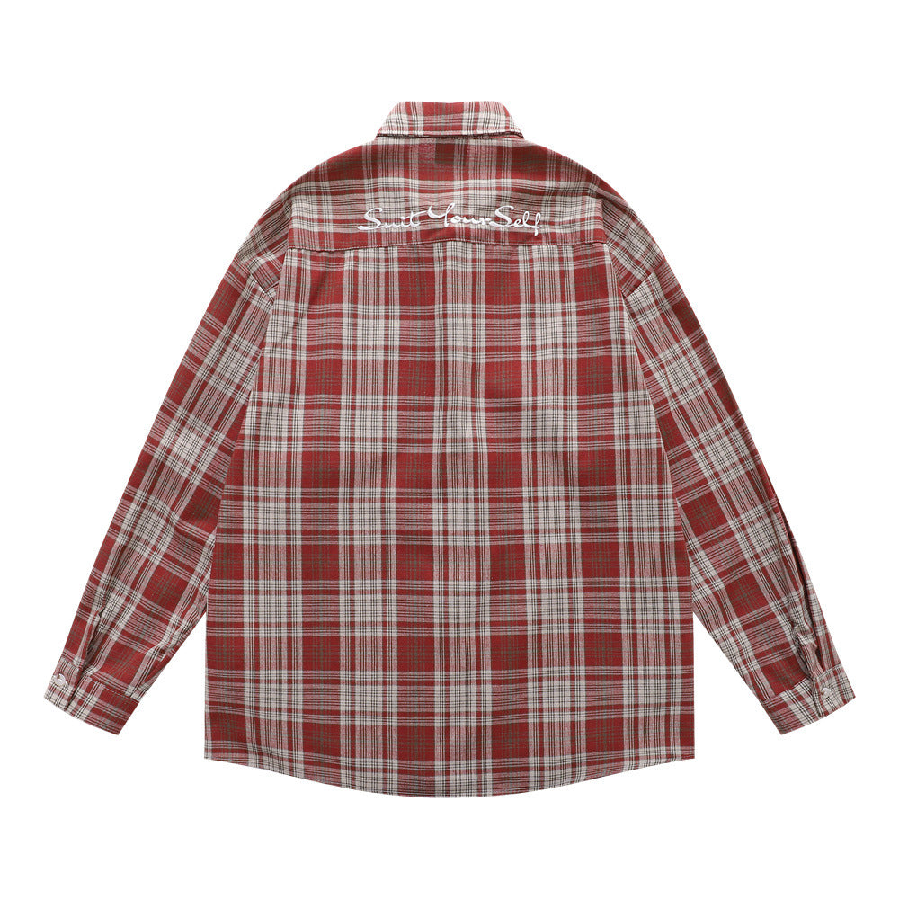 Style Men's Shirt, Turn-down Collar Checkered Long Sleeve Trendy Loose Fit Casual Open Front Shirt Jacket