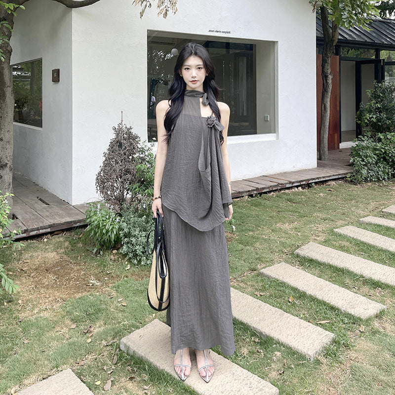 Hanging neck suspender summer beach vacation lazy dress