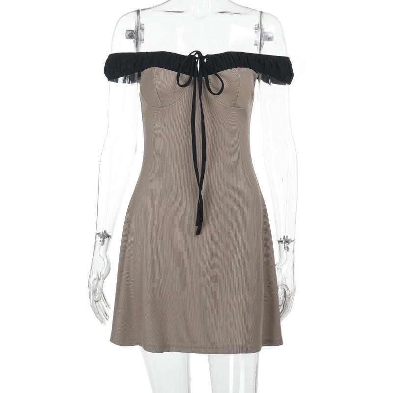 One shoulder bubble sleeve lace up A-list mini dress for women