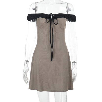 One shoulder bubble sleeve lace up A-list mini dress for women