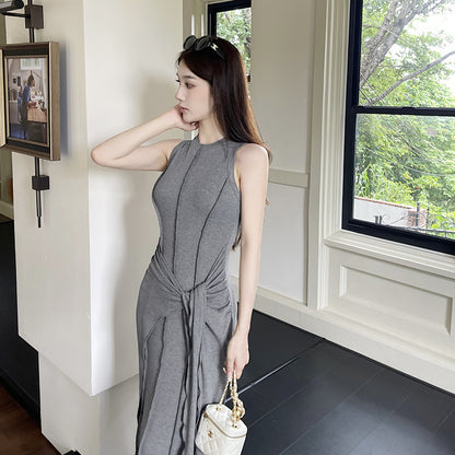 French high-end fake two piece sleeveless vest dress