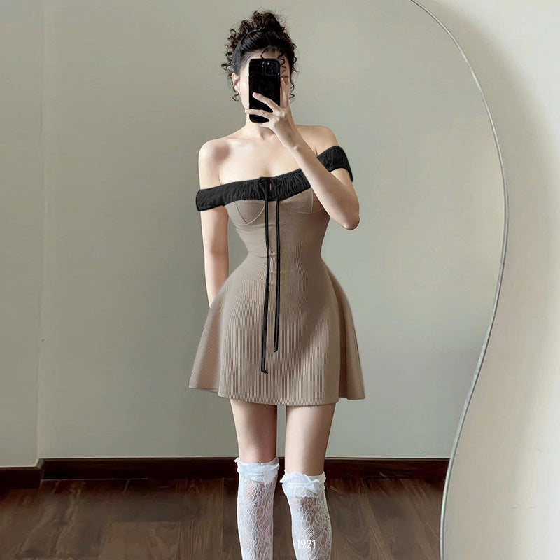 One shoulder bubble sleeve lace up A-list mini dress for women