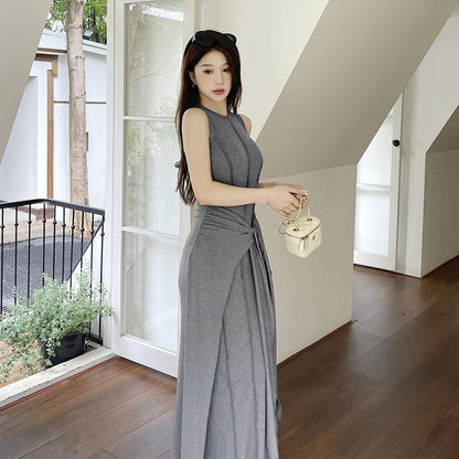 French high-end fake two piece sleeveless vest dress