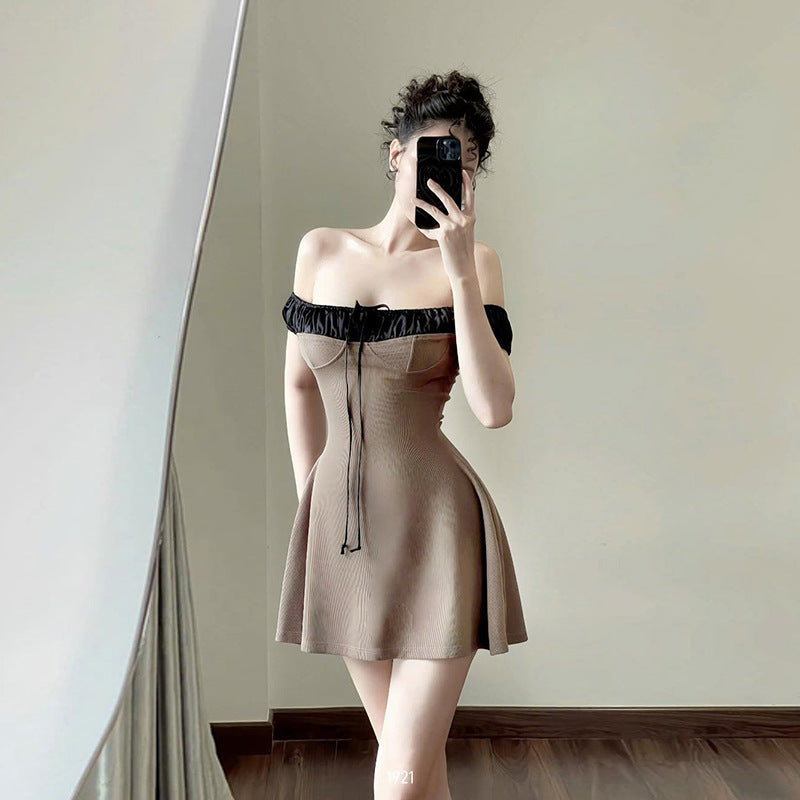 One shoulder bubble sleeve lace up A-list mini dress for women