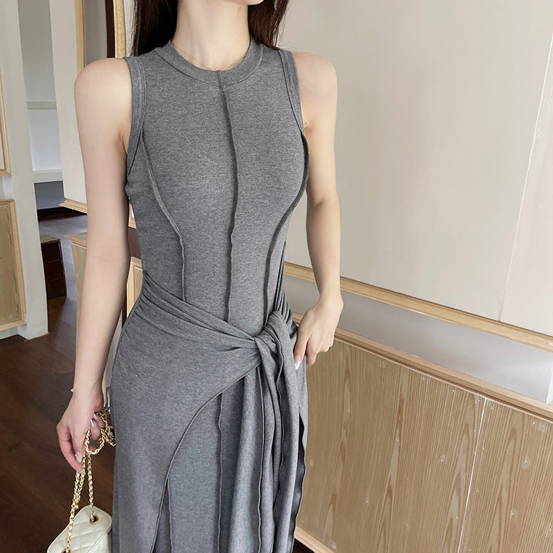 French high-end fake two piece sleeveless vest dress