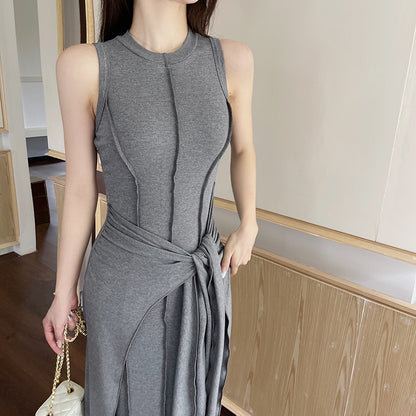 French high-end fake two piece sleeveless vest dress