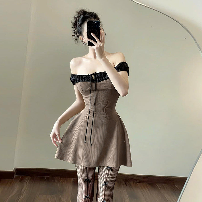 One shoulder bubble sleeve lace up A-list mini dress for women