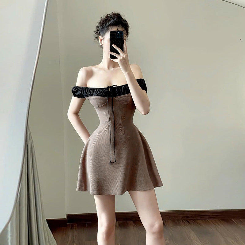 One shoulder bubble sleeve lace up A-list mini dress for women