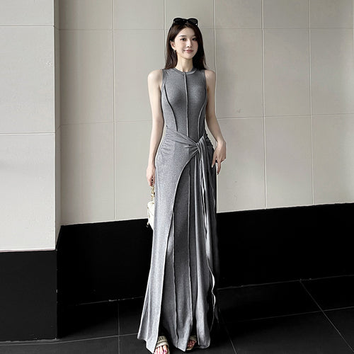French high-end fake two piece sleeveless vest dress