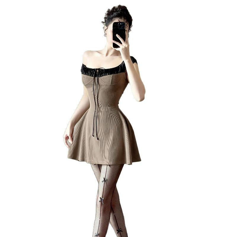 One shoulder bubble sleeve lace up A-list mini dress for women