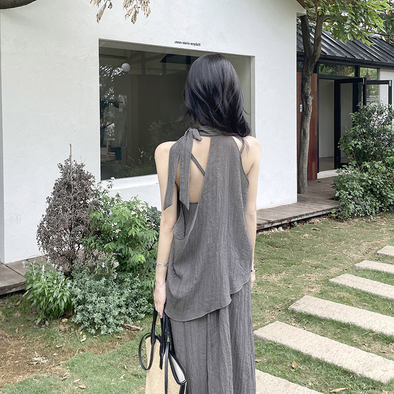 Hanging neck suspender summer beach vacation lazy dress