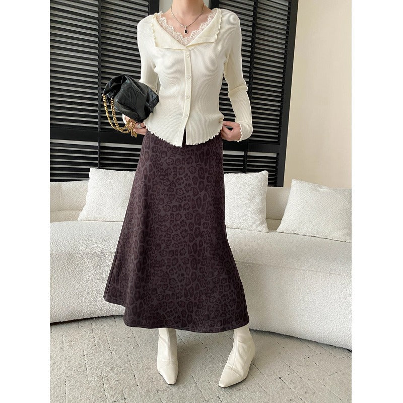 Gentle Atmosphere False Two-Piece Lace Spliced Ruffled Collar Fitted Knit Sweater