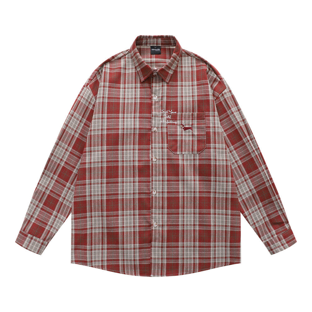 Style Men's Shirt, Turn-down Collar Checkered Long Sleeve Trendy Loose Fit Casual Open Front Shirt Jacket