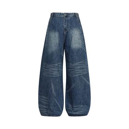 Vintage Men's Jeans, Distressed Patchwork Knife Cut Pants, Casual Loose Fit, Men's Bottoms