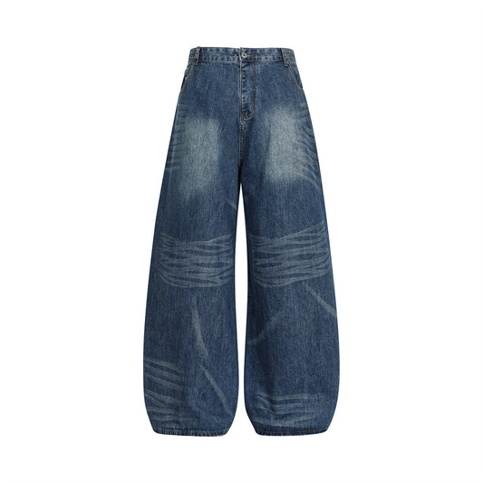 Vintage Men's Jeans, Distressed Patchwork Knife Cut Pants, Casual Loose Fit, Men's Bottoms