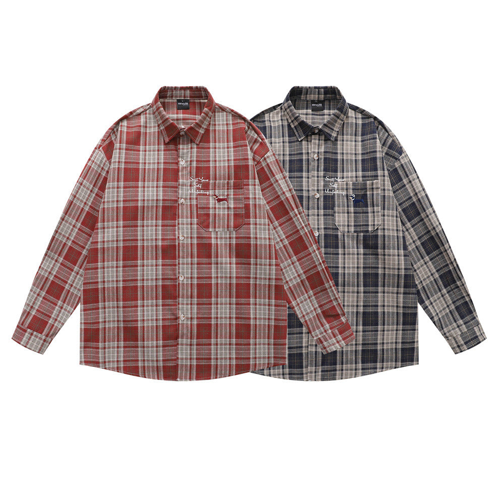 Style Men's Shirt, Turn-down Collar Checkered Long Sleeve Trendy Loose Fit Casual Open Front Shirt Jacket