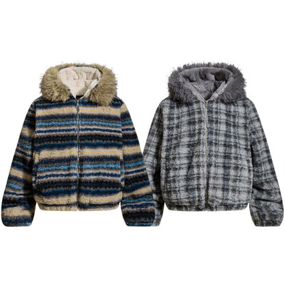 Retro Men's Cotton Coat with Detachable Hooded Fur Collar, Loose Fit Outerwear Jacket