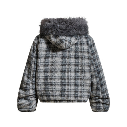 Retro Men's Cotton Coat with Detachable Hooded Fur Collar, Loose Fit Outerwear Jacket