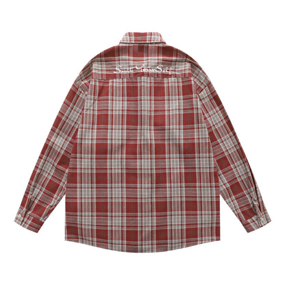 Style Men's Shirt, Turn-down Collar Checkered Long Sleeve Trendy Loose Fit Casual Open Front Shirt Jacket