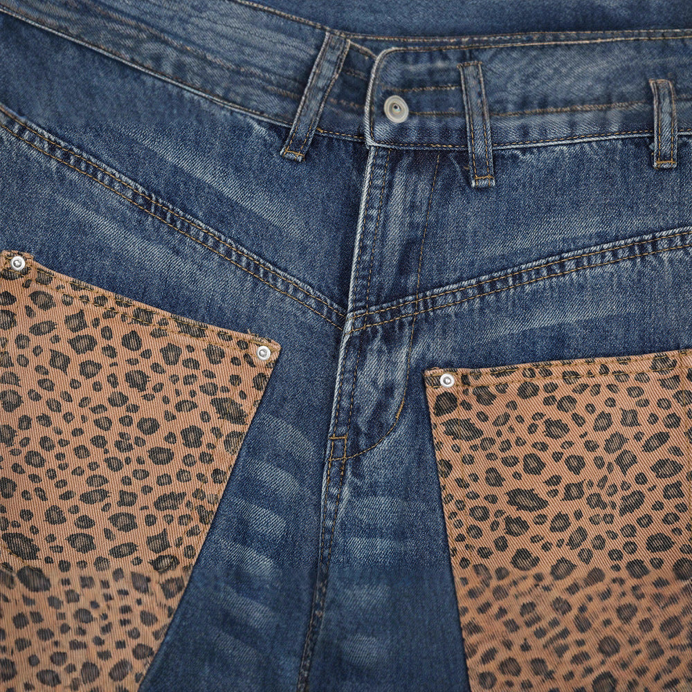 Vintage Men's Jeans, Distressed Patchwork Knife Cut Pants, Casual Loose Fit, Men's Bottoms