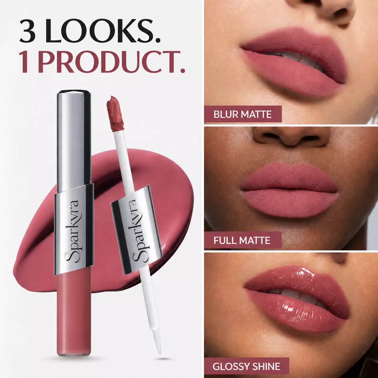 SPARKVRA™ 2-in-1Matte & Gloss Lip Duo Glassy Shine. All-Day Comfort