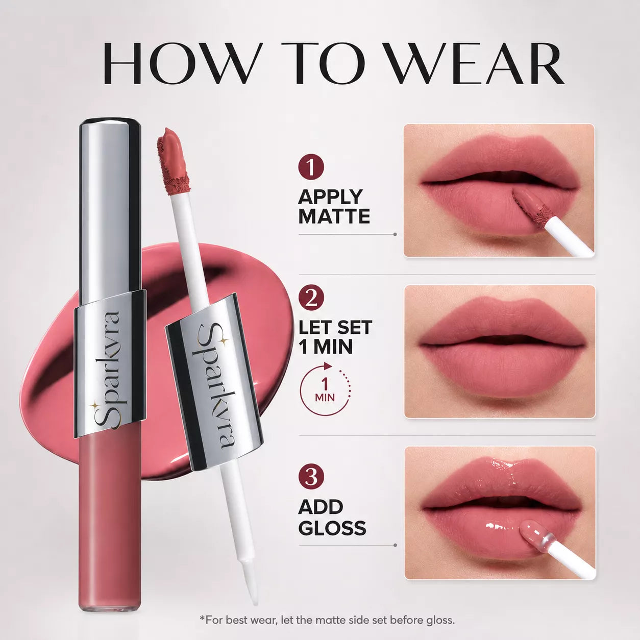 SPARKVRA™ 2-in-1Matte & Gloss Lip Duo Glassy Shine. All-Day Comfort