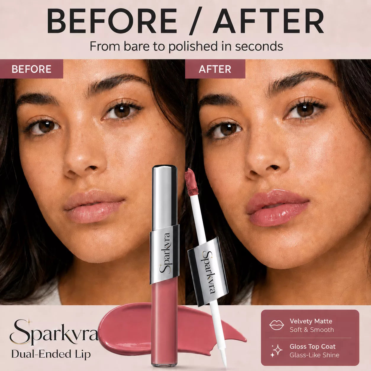 SPARKVRA™ 2-in-1Matte & Gloss Lip Duo Glassy Shine. All-Day Comfort